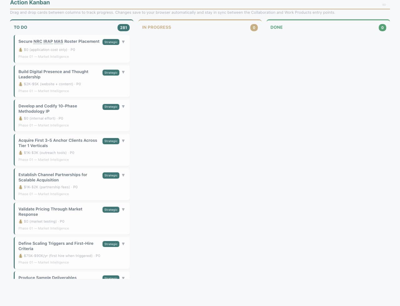 Action Kanban — drag, track, ship